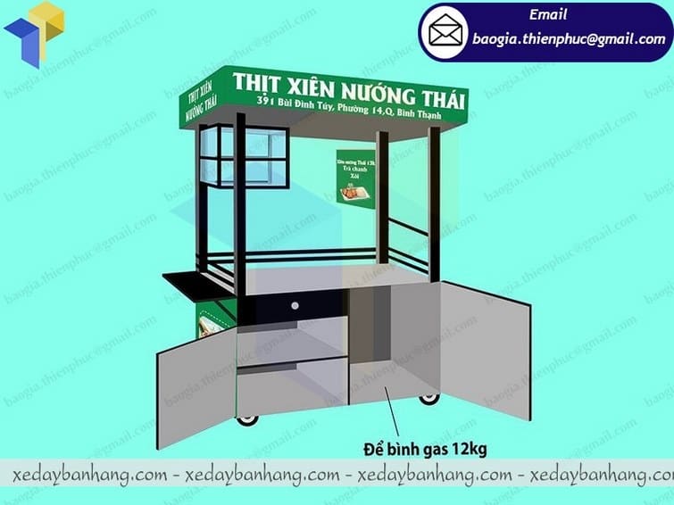 xe bán xiên que nướng bằng sắt