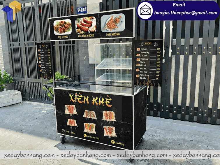 xe đẩy bán xiên que cá viên bằng sắt